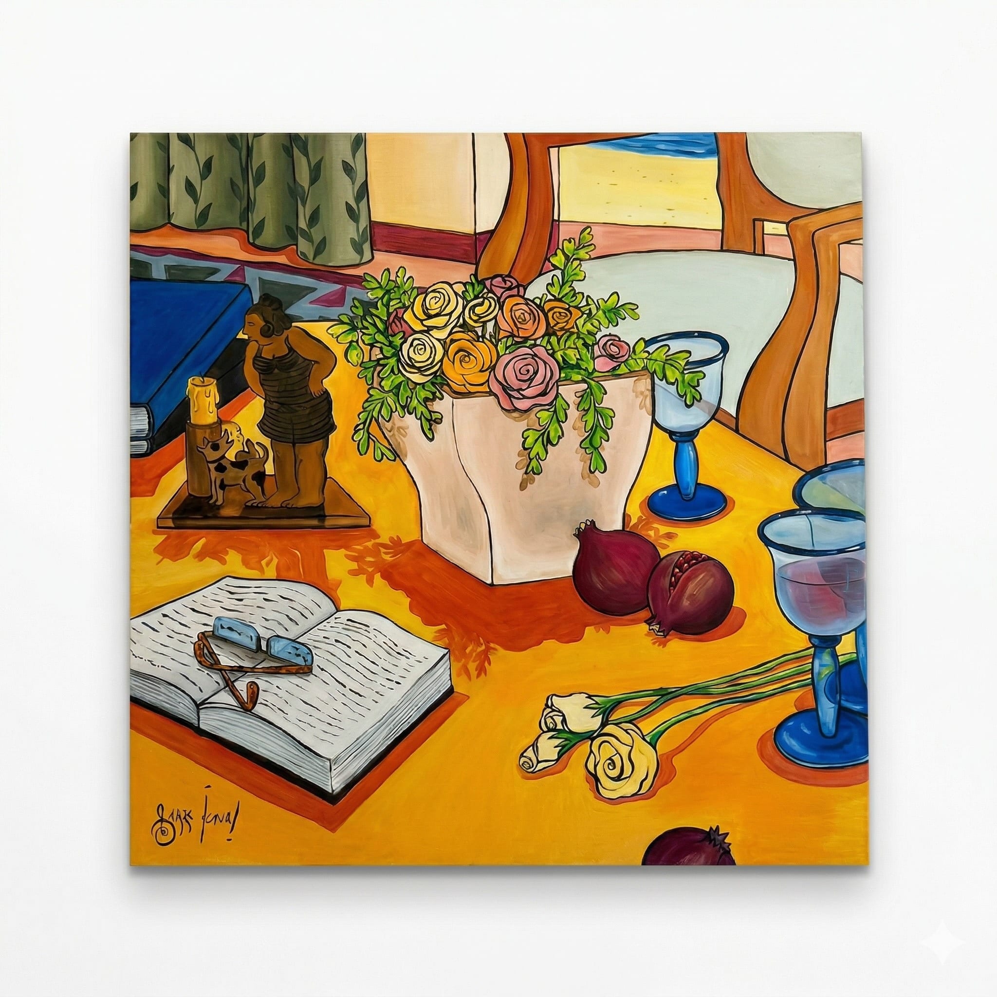 Mediterranean still-life painting at Palliser Law Firm office in Menorca